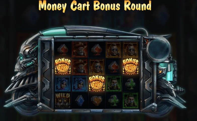 Three bonus scatter symbols triggering Money Cart Bonus Round in Money Train 3
